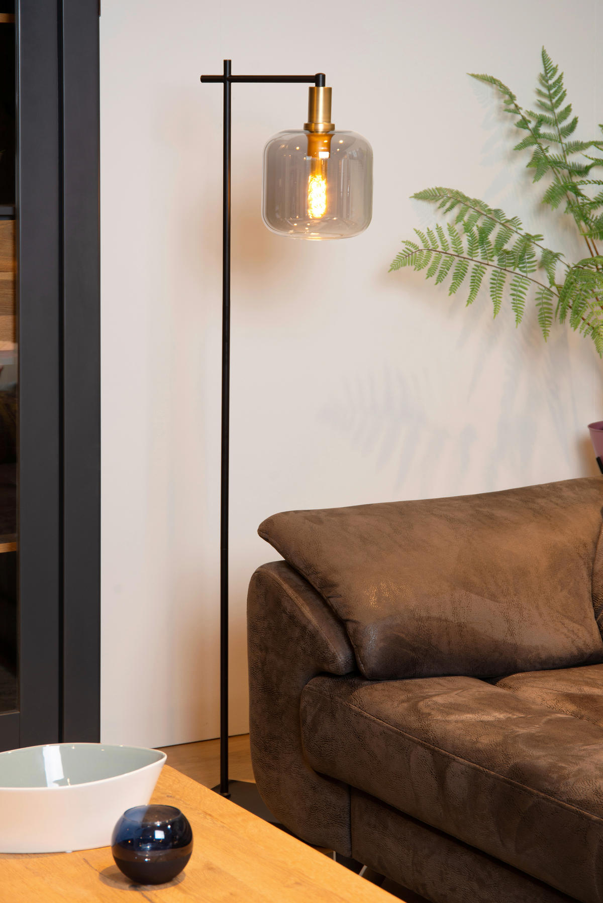 STEHLEUCHTE Joanet 35.5/31/150 cm Modern  - Hellgrau/Schwarz, Design, Glas/Metall (35.5/31/150cm) - Lucide