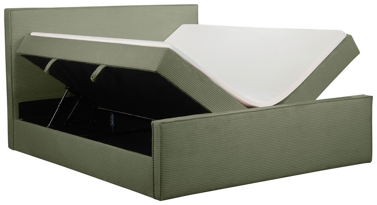 BOXBETT 180/200 cm,  in Grün, gepolstertes Kopfteil, Bettkasten, Topper, Matratzen, H3 + H3 = fest  - Schwarz/Grün, Basics, Kunststoff/Textil (180/200cm) - Chameo