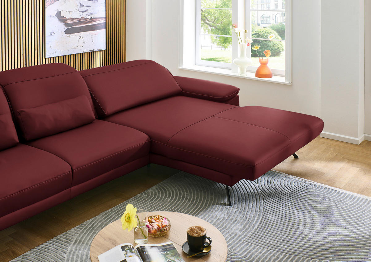 ECKSOFA in Echtleder Rot  - Rot/Schwarz, Design, Leder/Metall (332/193cm) - Dieter Knoll