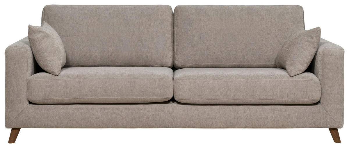 2,5-SITS SOFFA i flatväv brun, greige  - greige/nötfärg, Klassisk, metall/trä (234/83/91cm) - Best Price