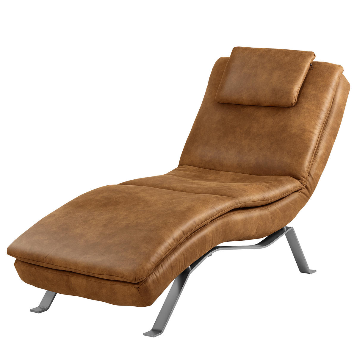 RELAXLIEGE in Echtleder Cognac  - Cognac/Silberfarben, Design, Leder/Metall (65/95/171cm) - Celina Home