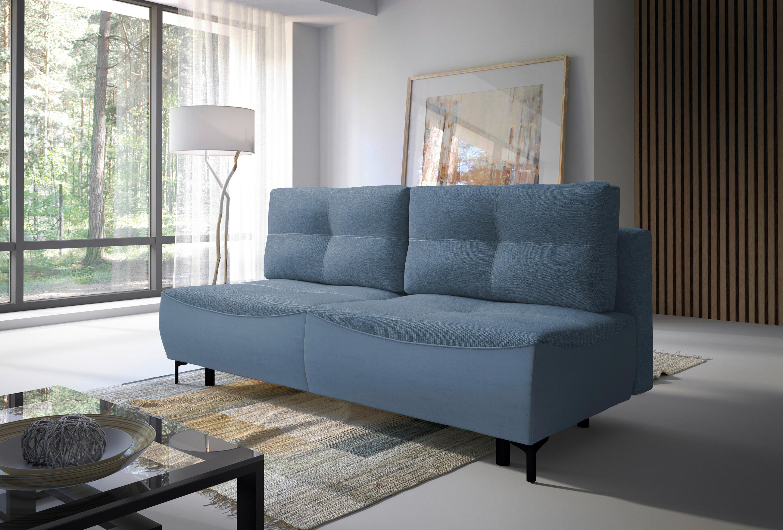 SCHLAFSOFA  mit Schlafen auf Sitzhöhe, Rücken echt Struktur Blau  - Blau/Schwarz, Design, Textil/Metall (197/94/96cm) - MID.YOU