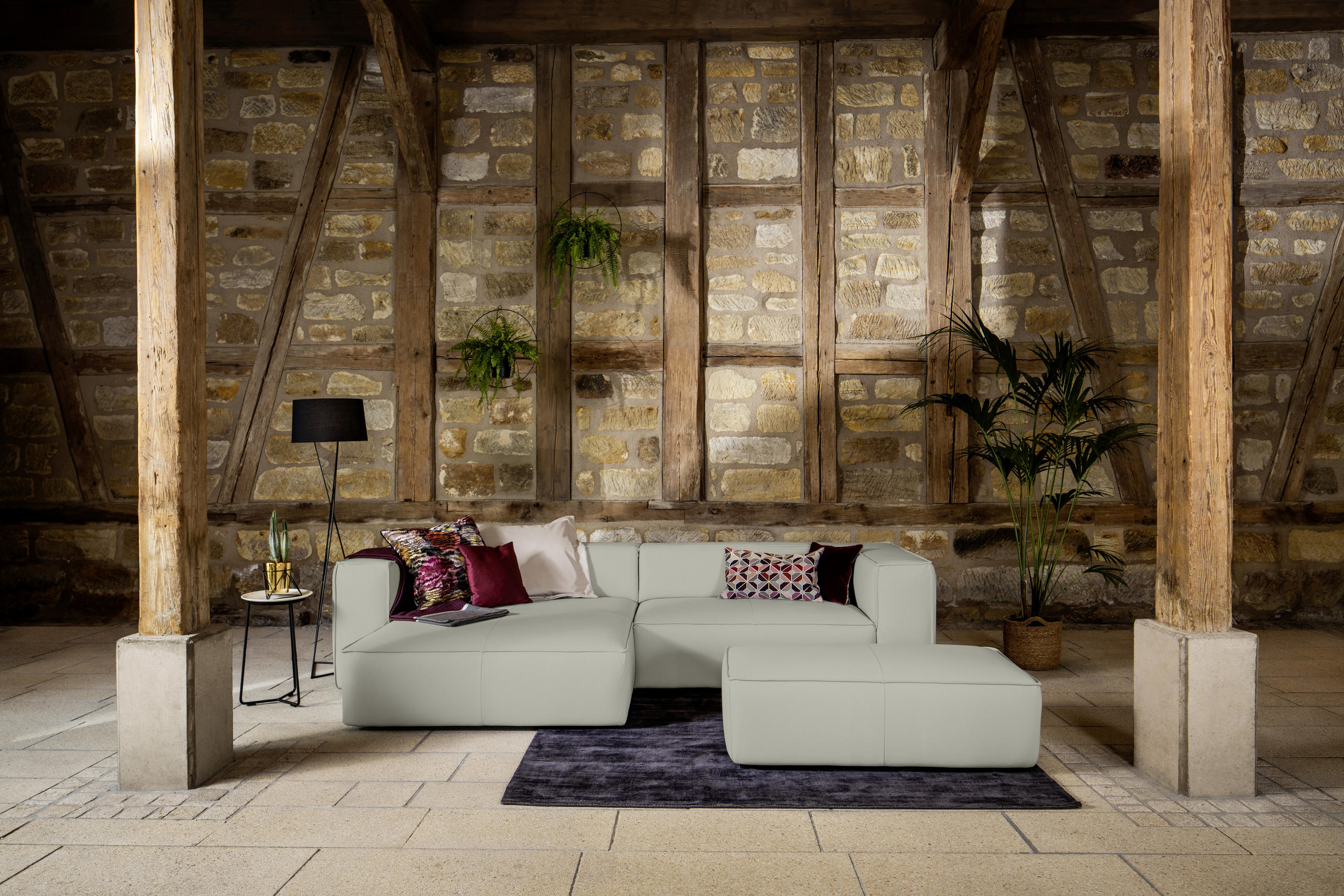 ECKSOFA around the block Weiß Echtleder  - Schwarz/Weiß, MODERN, Leder/Kunststoff (164/300cm) - Chilliano