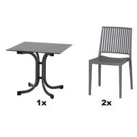 GARTENGARNITUR 3-teilig Stahl  - Grau, Basics, Kunststoff/Metall (80/80/80cm) - Siena Garden