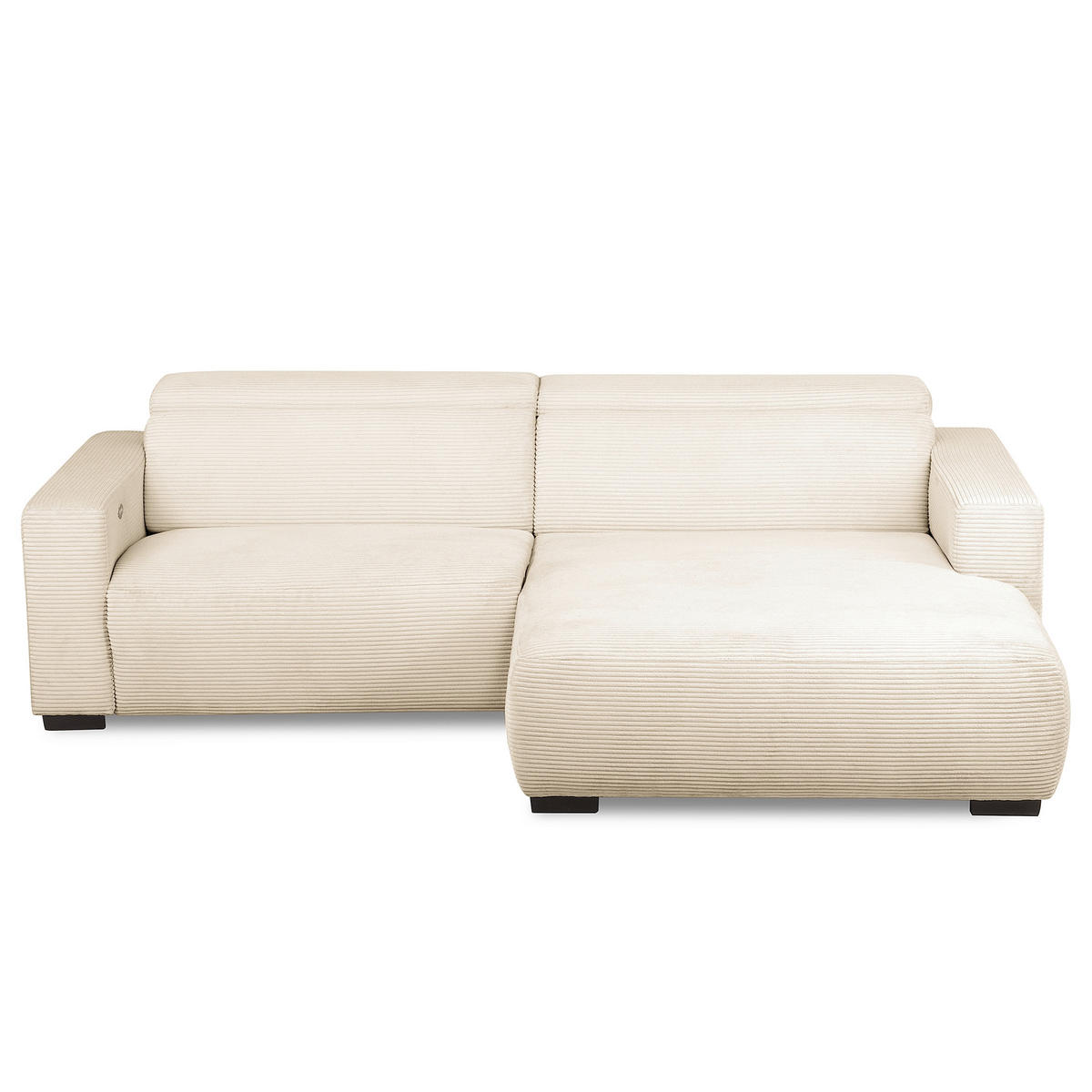 ECKSOFA RENO Beige Cord Relaxfunktion, Kopfteilverstellung  - Beige/Schwarz, Design, Kunststoff/Textil (248/184cm) - Livetastic