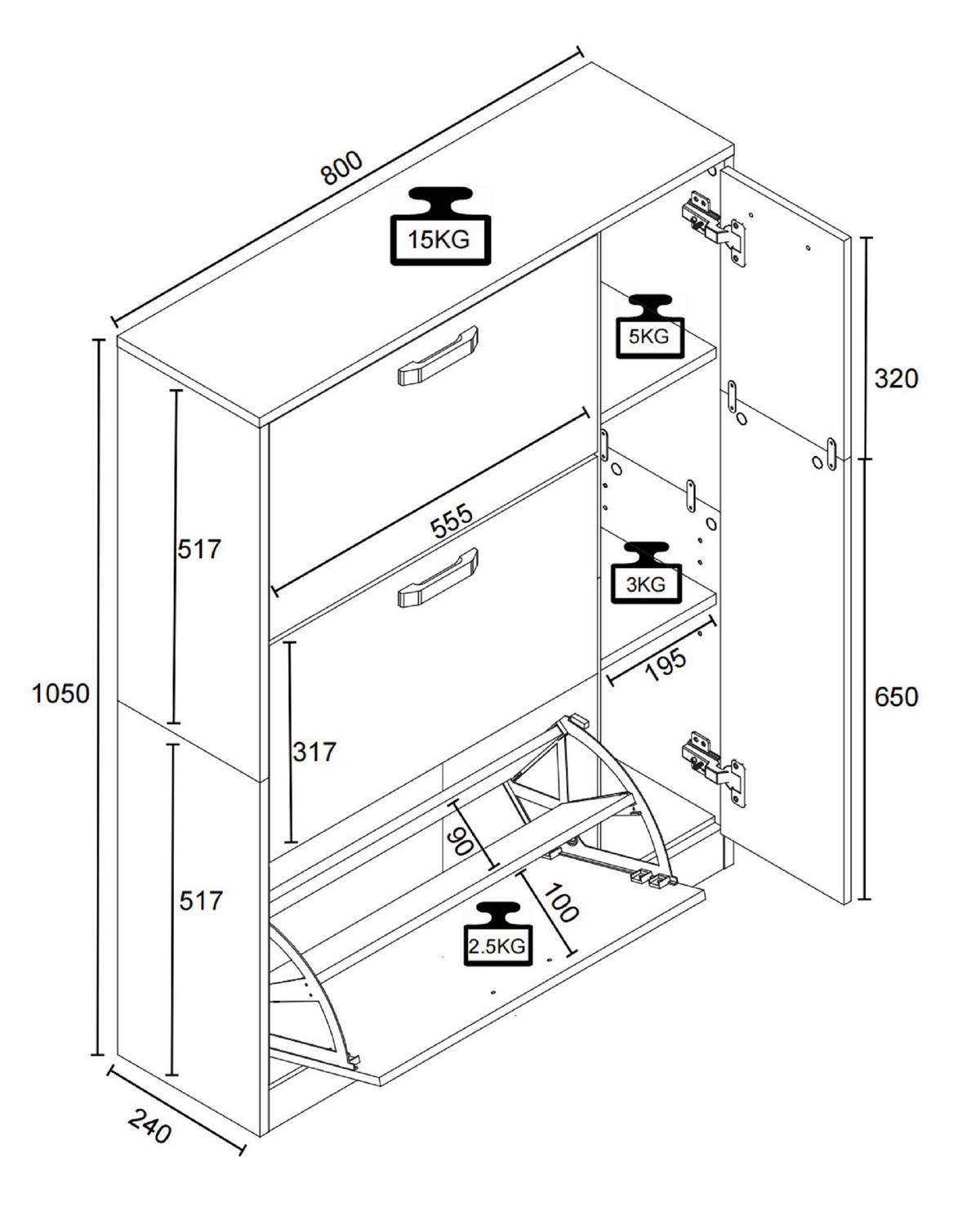 SKOSKÅP Halom  i 80/105/24 cm  - honungsek/antracit, Lifestyle, trämaterial (80/105/24cm) - MID.YOU