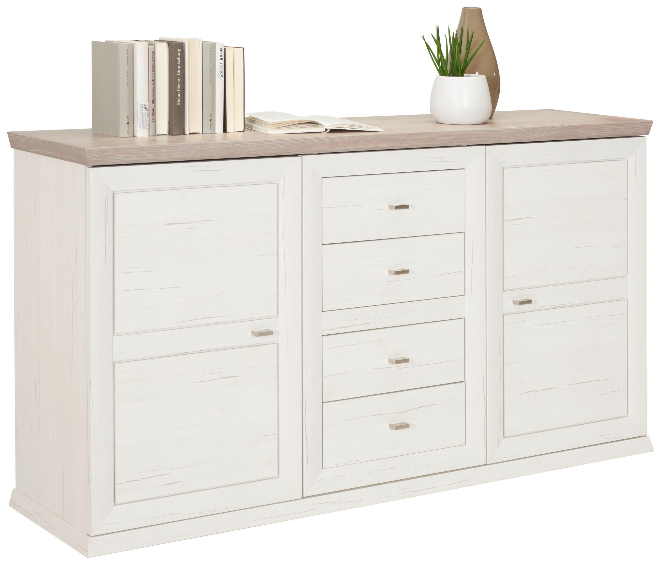 ŠIROKÁ KOMODA, šedá, bílá, 160/89/43 cm - šedá/bílá, Lifestyle, kov/kompozitní dřevo (160/89/43cm) - Hom`in