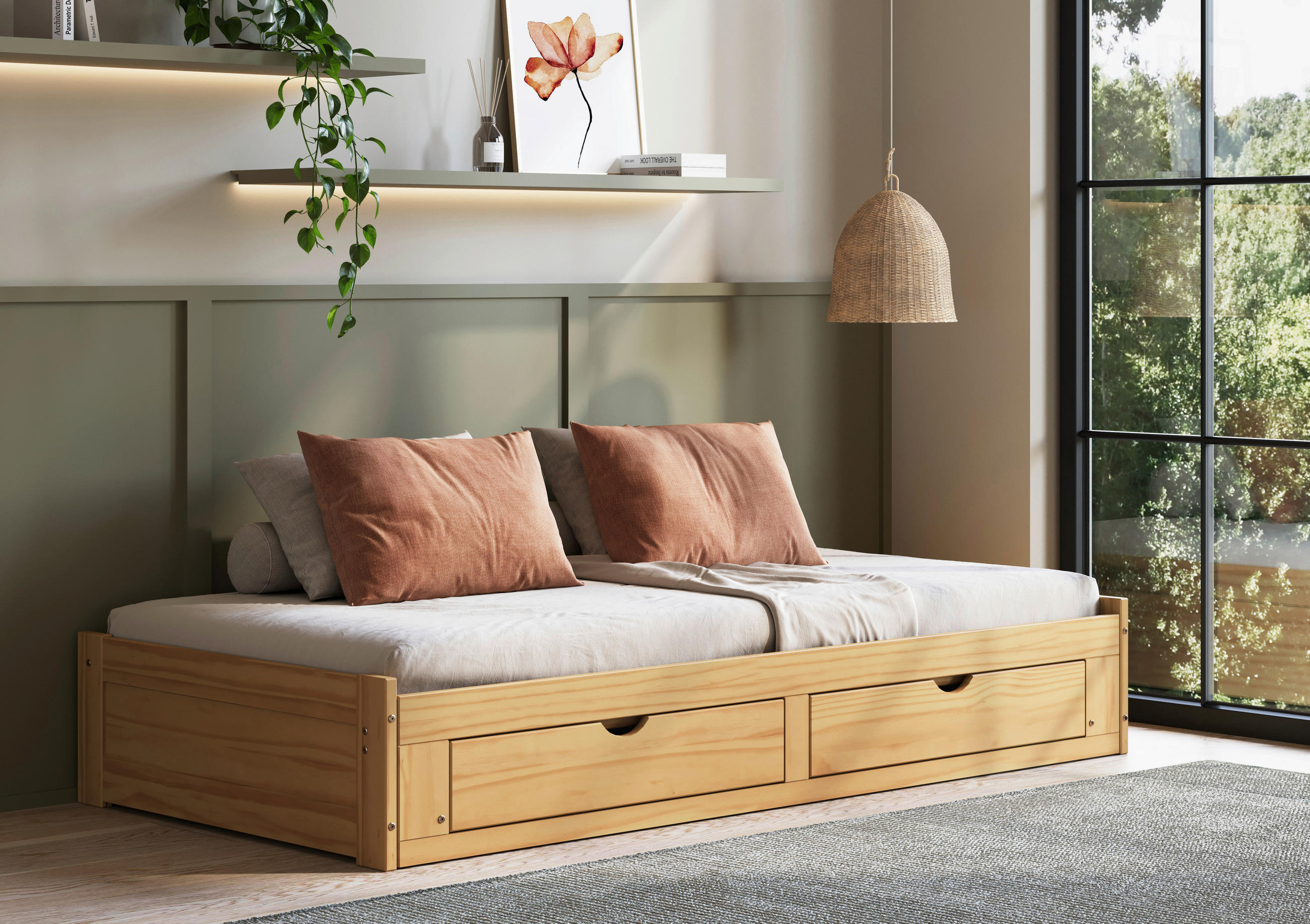 AUSZIEHBETT 90/200 cm  in Naturfarben  - Naturfarben, MODERN, Holz/Holzwerkstoff (90/200cm) - MID.YOU