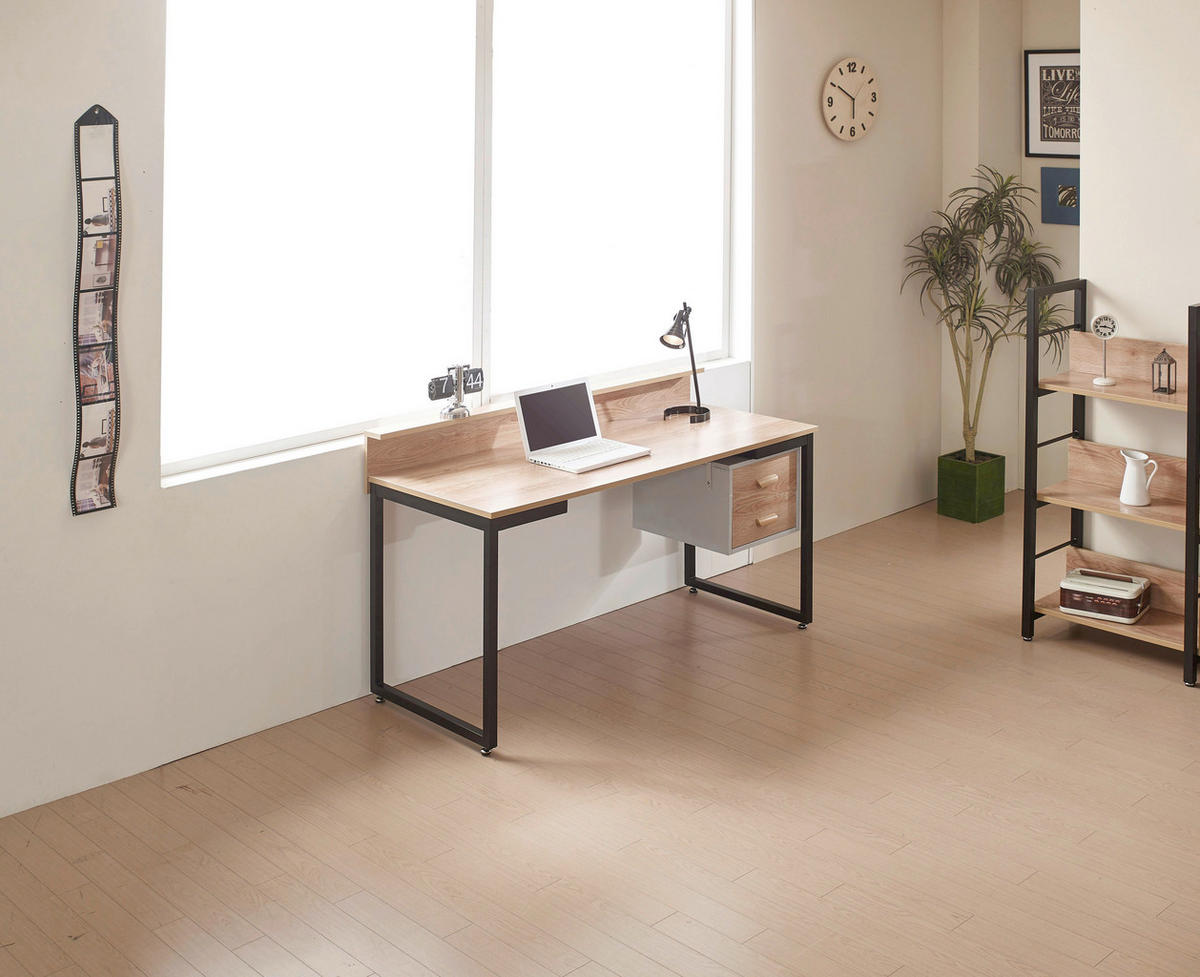 SCHREIBTISCH 140/60/84 cm  in Naturfarben, Schwarz  - Schwarz/Naturfarben, Design, Holzwerkstoff/Metall (140/60/84cm) - Livetastic