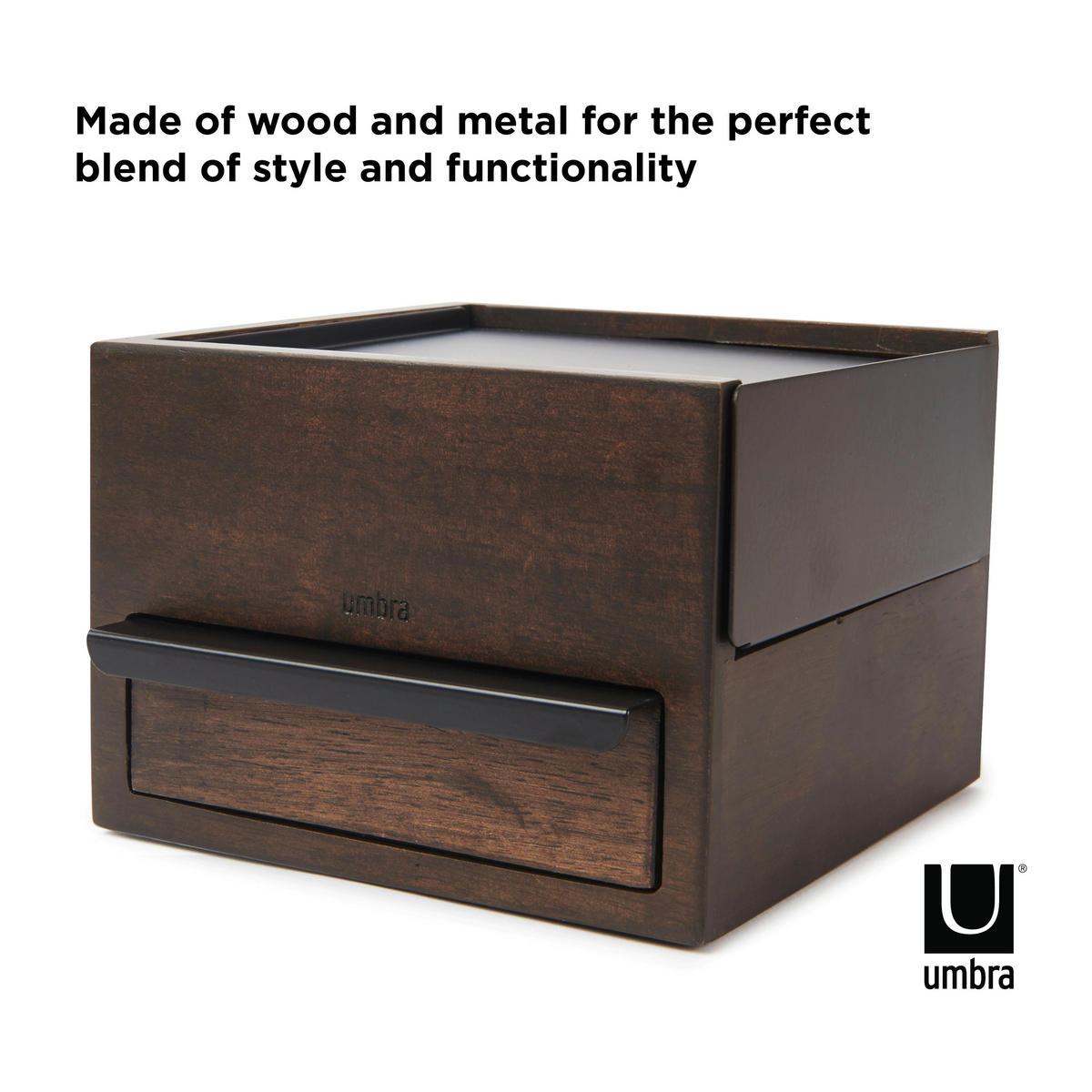 SCHMUCKBOX - Walnussfarben/Schwarz, Design, Holz/Metall (17/11,2/15,2cm) - Umbra
