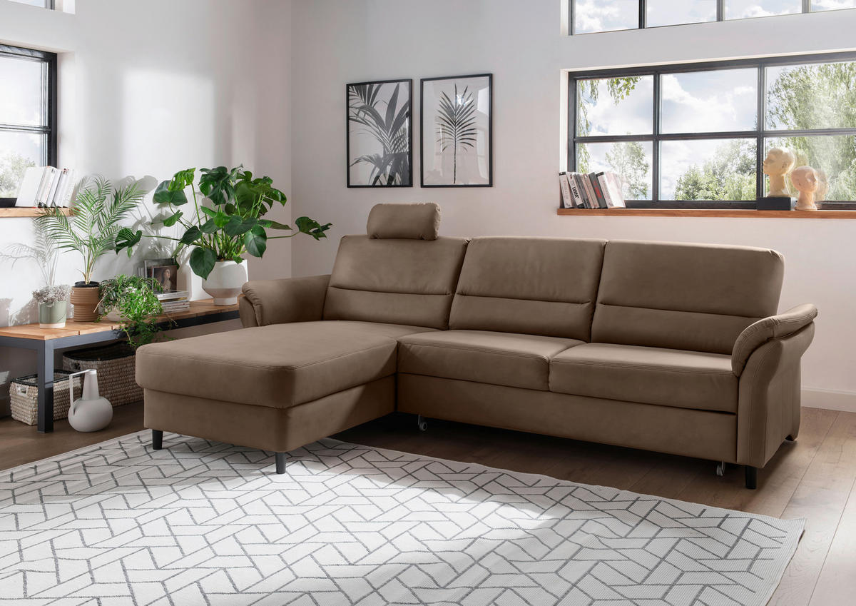 ECKSOFA in Lederlook Braun  - Schwarz/Braun, Modern, Holz/Textil (176/279cm) - Livetastic