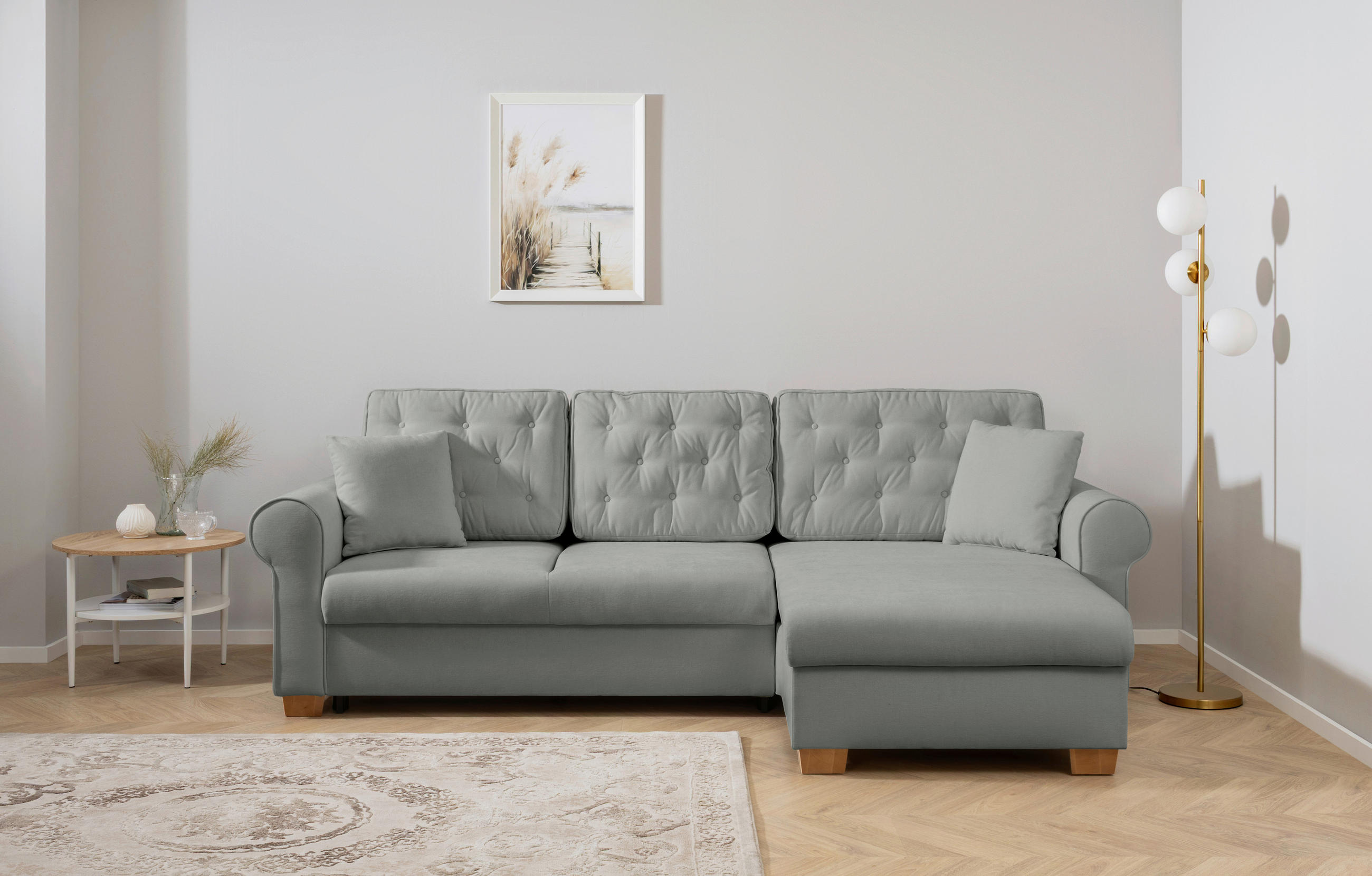 ECKSOFA in Dunkelgrau  - Dunkelgrau/Buchefarben, Design, Holz/Textil (266/161cm) - MID.YOU