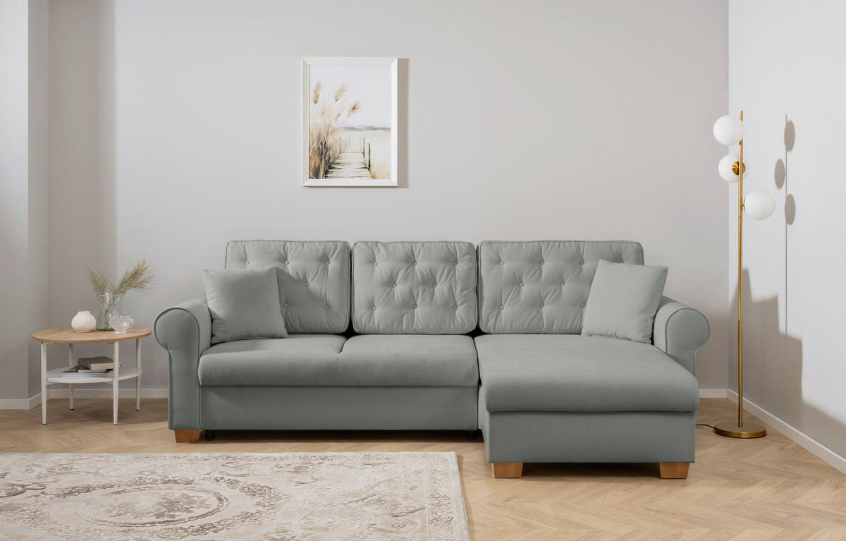 ECKSOFA in Dunkelgrau  - Dunkelgrau/Buchefarben, Design, Holz/Textil (266/161cm) - MID.YOU