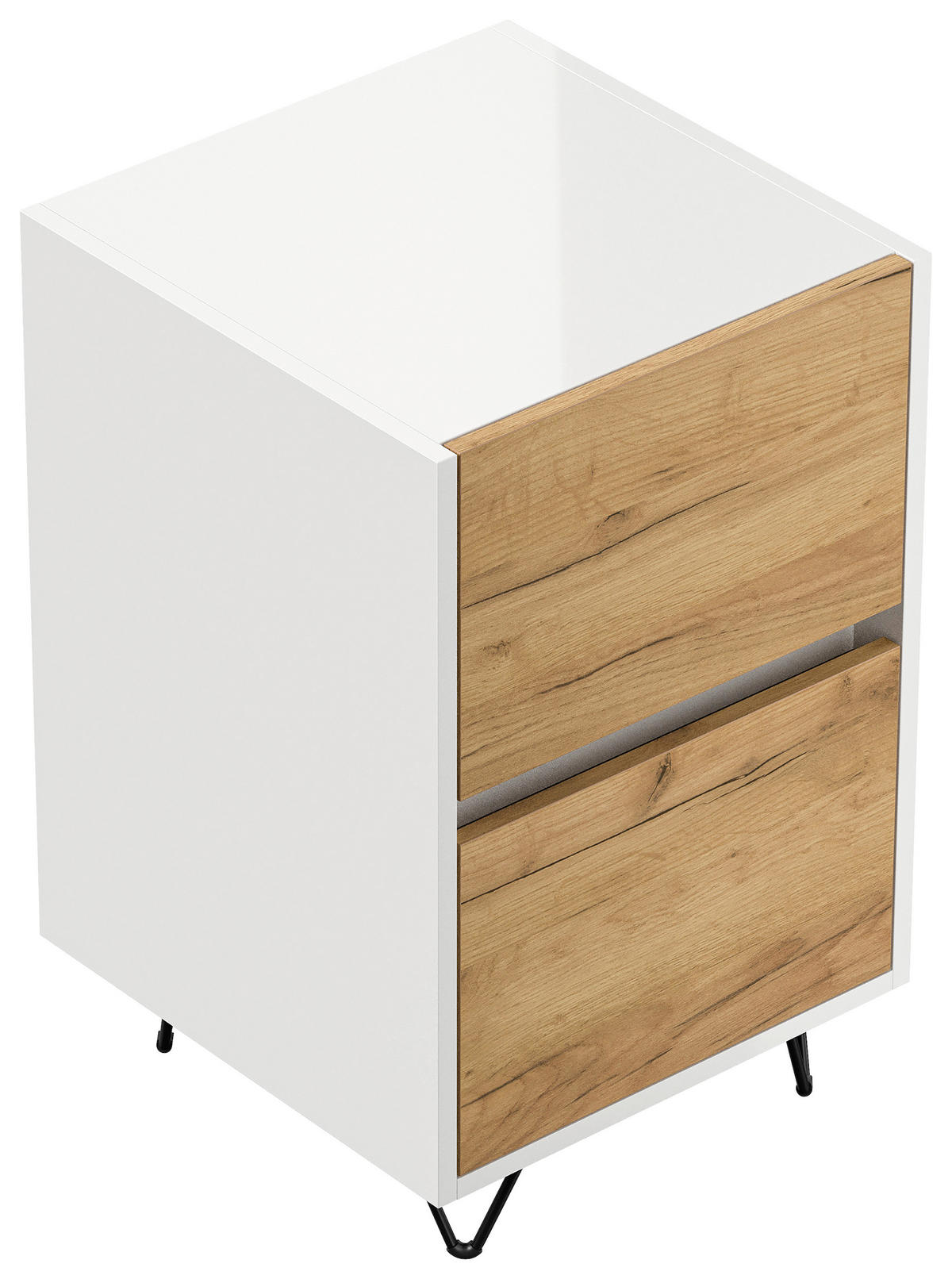 NACHTTISCH 41,2/65/42 cm  in Weiß, Eichefarben  - Eichefarben/Schwarz, Basics, Holzwerkstoff/Metall (41,2/65/42cm) - MID.YOU