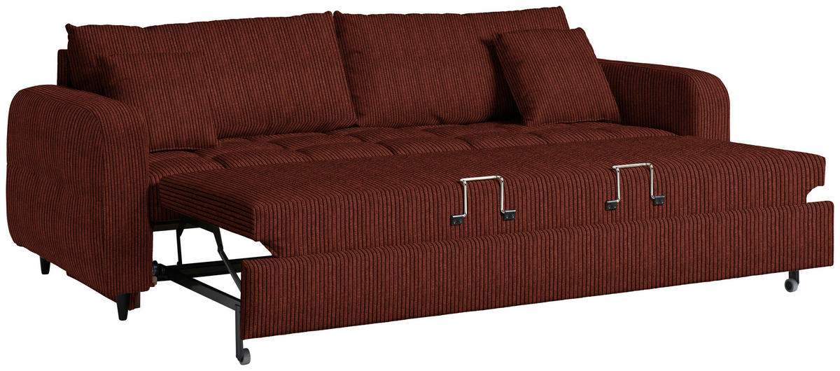 SCHLAFSOFA Cord, Velours Kupferfarben Stoffauswahl, Bettfunktion erhältlich, Rücken echt, Armteil links, Armteil rechts  - Schwarz/Kupferfarben, Design, Holz/Textil (236/88/101cm) - Lomoco