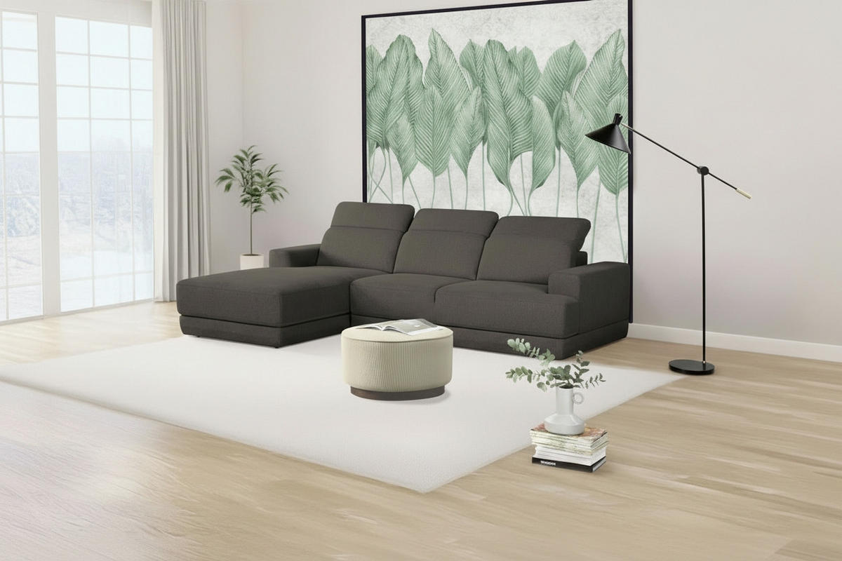 ECKSOFA Anthrazit Webstoff  - Anthrazit/Schwarz, Design, Kunststoff/Textil (204/293cm) - MID.YOU