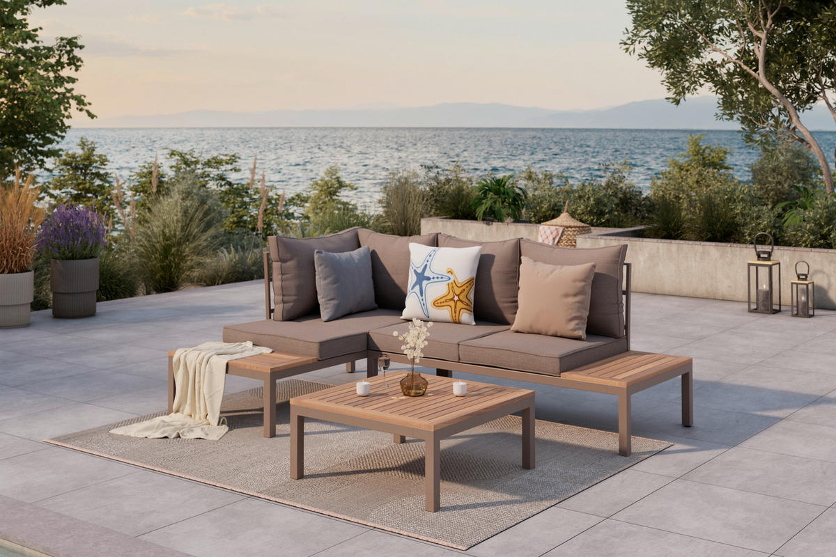 LOUNGEGARNITUR  138/207 cm  Akazie vollmassiv Stahl  - Naturfarben/Braun, MODERN, Holz/Metall (138/207cm) - Ambia Garden