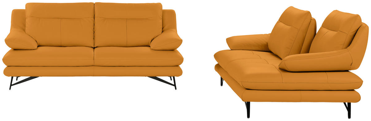 3-SITZER-SOFA in Echtleder Currygelb  - Currygelb/Schwarz, Design, Leder/Metall (215/90/109-123cm) - Calia Italia