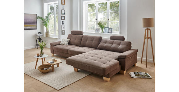 WOHNLANDSCHAFT Hellbraun Webstoff - Hellbraun/Eichefarben, Natur, Holz/Textil (336/174cm) - Voleo