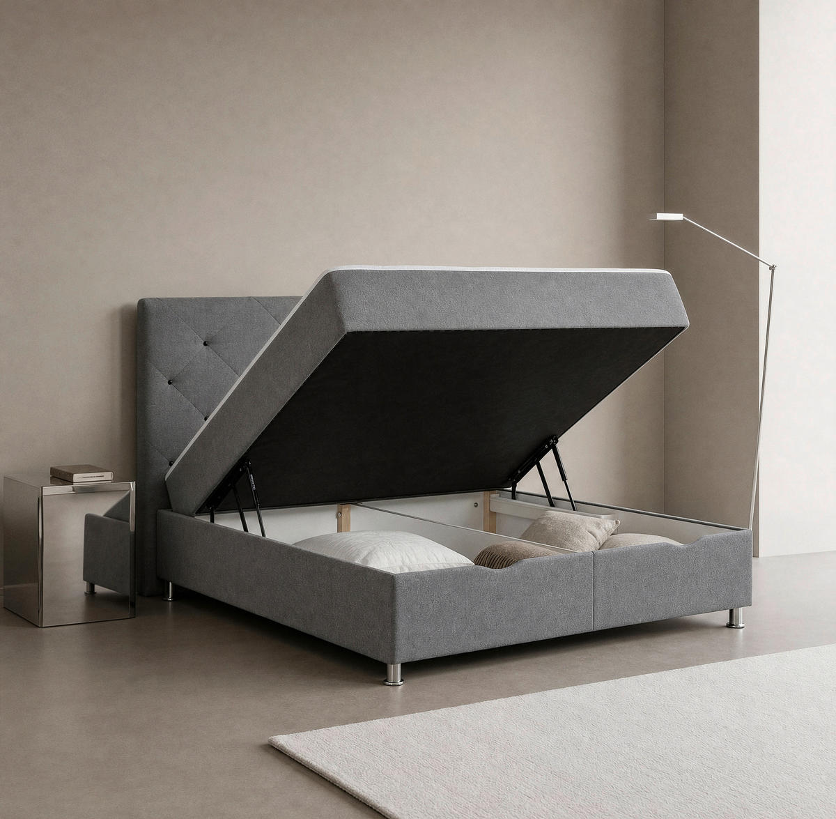 BOXBETT 180/200 cm  Grau  - Chromfarben/Grau, Design, Kunststoff/Textil (180/200cm) - Boxxx