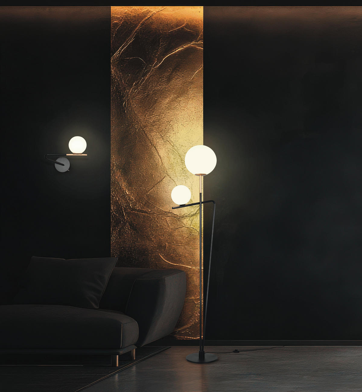 STEHLEUCHTE 42/25/180 cm    - Goldfarben/Schwarz, LIFESTYLE, Glas/Metall (42/25/180cm) - Trio Leuchten