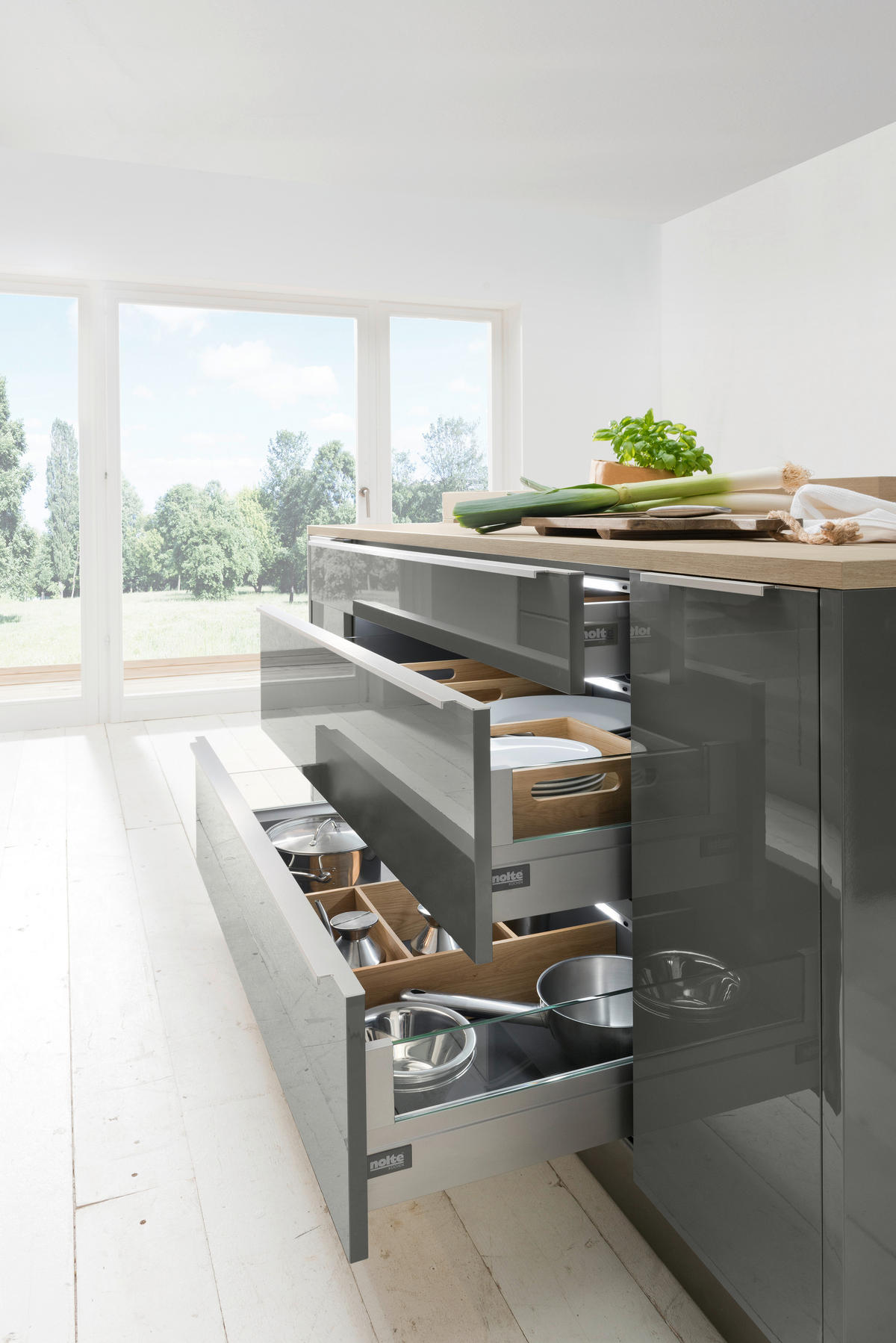 EINBAUKÜCHE LUX  - Eichefarben/Grau, Design, Holzwerkstoff - Nolte Küchen