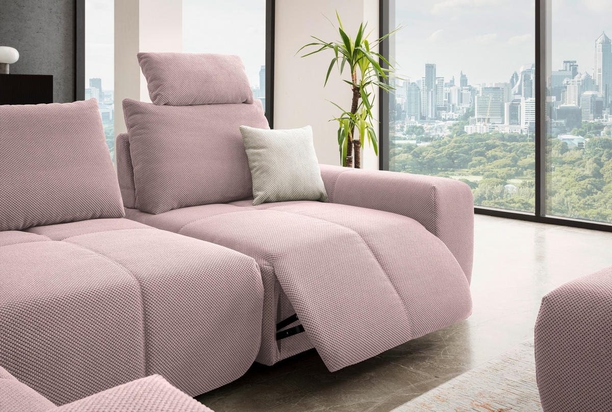 ECKSOFA in Velours Altrosa  - Schwarz/Altrosa, Design, Kunststoff/Textil (236/326cm) - Xora
