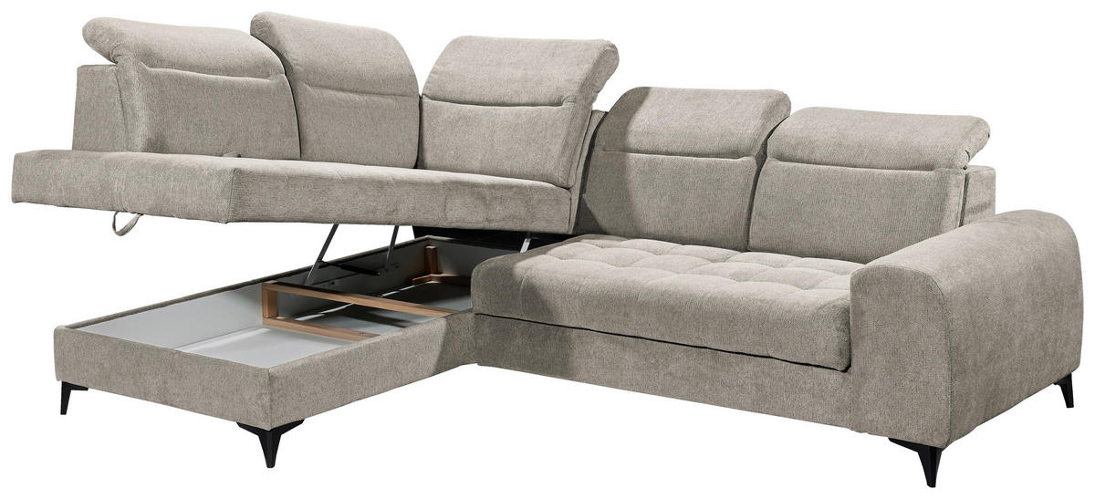 ECKSOFA in Webstoff Grau  - Schwarz/Grau, Konventionell, Kunststoff/Textil (200/282cm) - MID.YOU