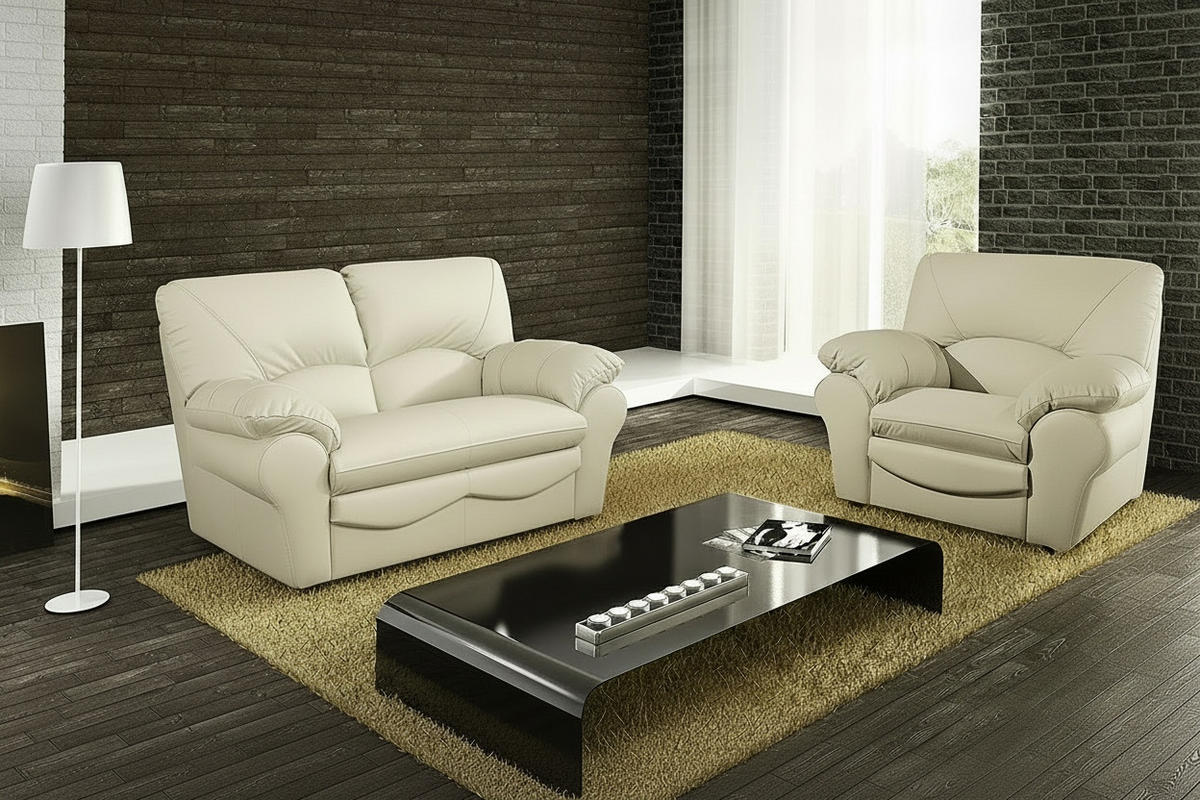 2-SITZER-SOFA Echtleder Beige  - Beige/Schwarz, Design, Leder/Kunststoff (150/92/85cm) - Livetastic
