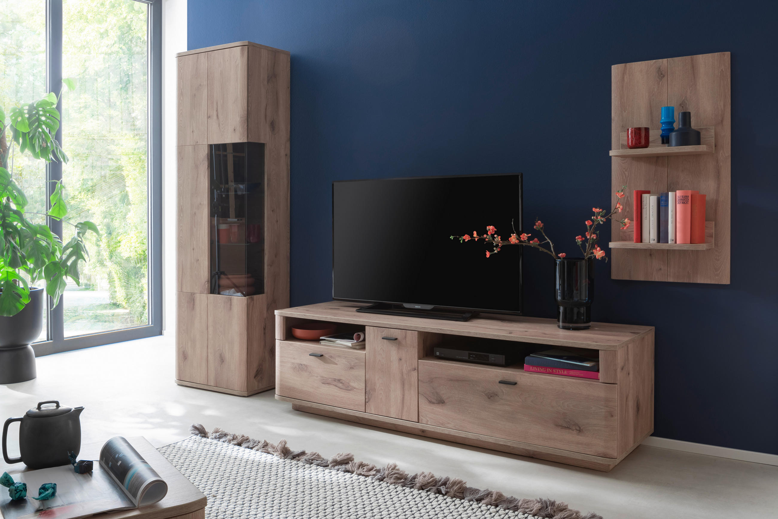 WOHNWAND  in Eichefarben 270/199/50 cm  - Eichefarben/Anthrazit, Design, Glas/Holzwerkstoff (270/199/50cm) - MID.YOU