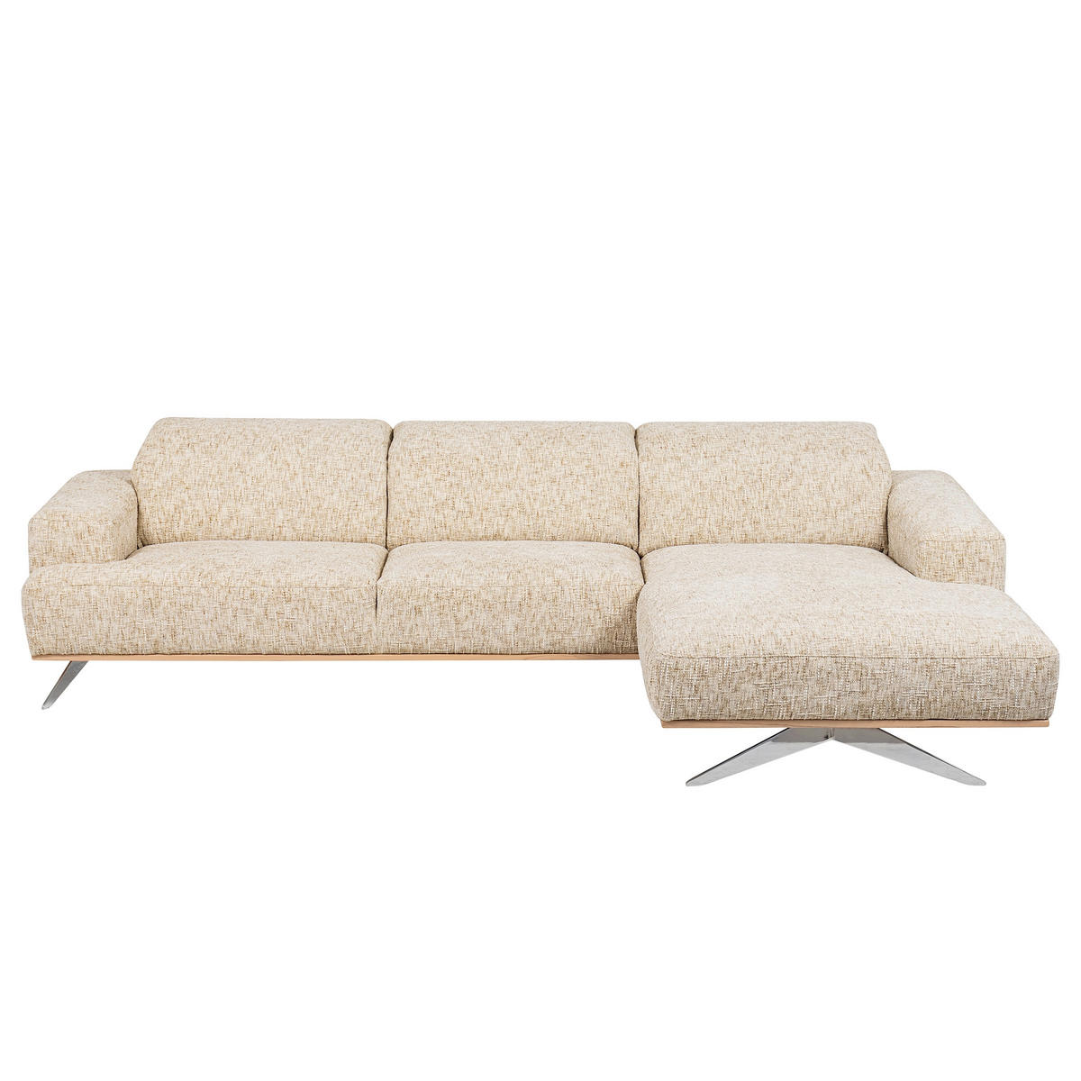 ECKSOFA PORTLAND in Struktur Beige Kopfteilverstellung  295/187 cm  - Chromfarben/Beige, Design, Holz/Textil (295/187cm) - Livetastic