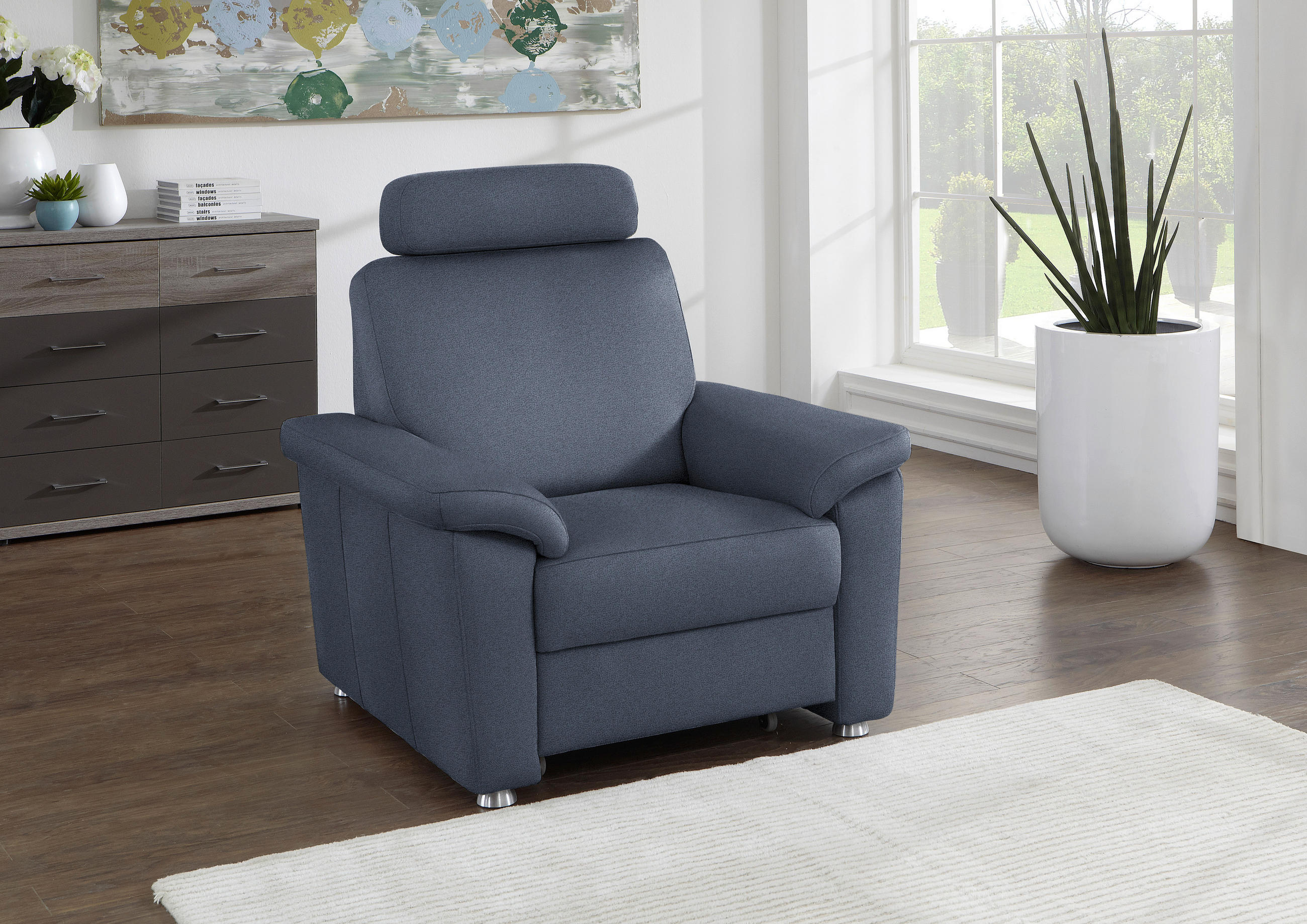 FERNSEHSESSEL in Webstoff Blau  - Blau/Silberfarben, KONVENTIONELL, Textil/Metall (102/91/91-159cm) - Beldomo System