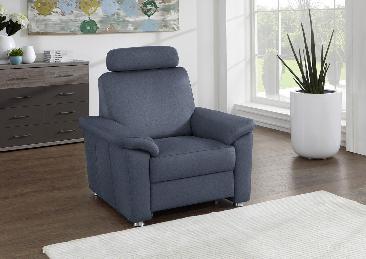 FERNSEHSESSEL in Webstoff Blau  - Blau/Silberfarben, Konventionell, Textil/Metall (102/91/91-159cm) - Beldomo System
