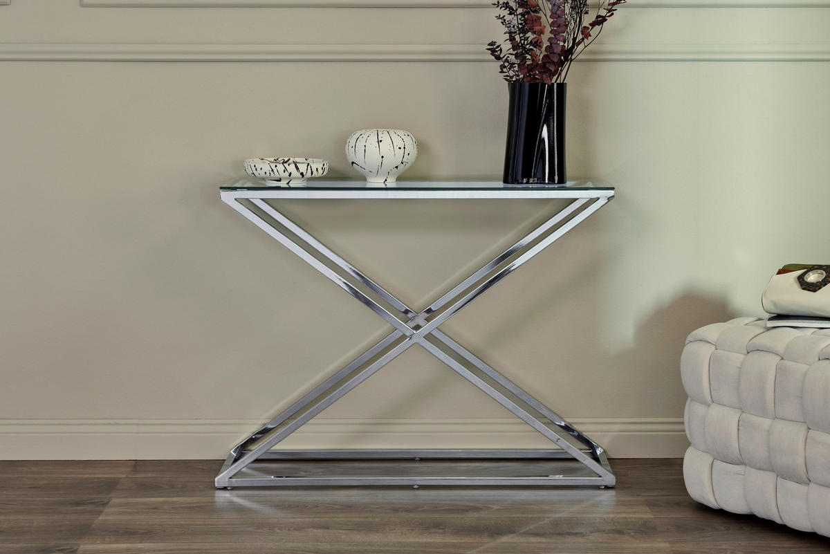KONSOLENTISCH in Metall, Glas 100/30/74 cm   - Klar/Chromfarben, Modern, Glas/Metall (100/30/74cm) - Livetastic