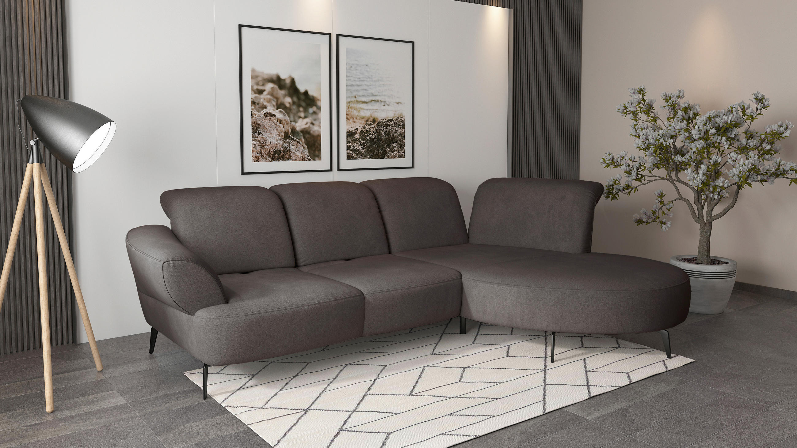 ECKSOFA in Flachgewebe Graphitfarben  - Schwarz/Graphitfarben, Modern, Textil/Metall (313/208cm) - Sit & More