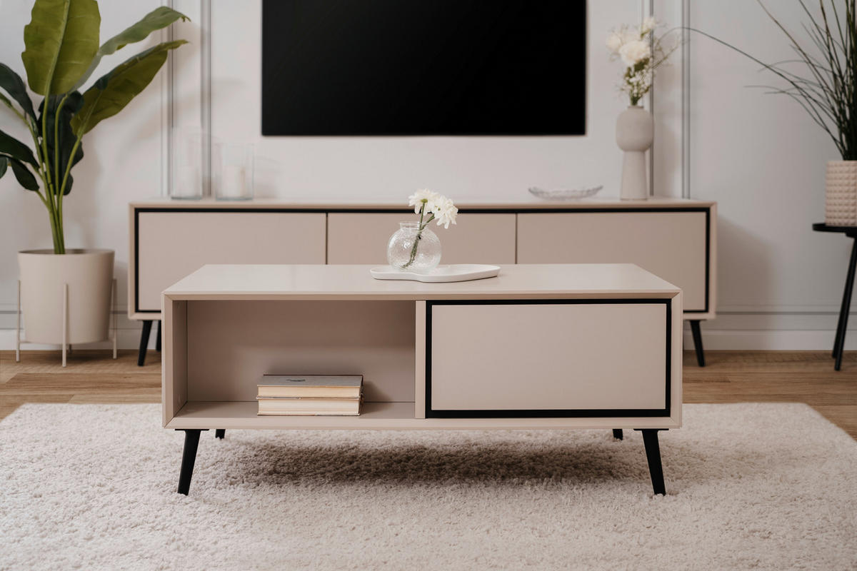 COUCHTISCH rechteckig Schwarz, Sandfarben  - Sandfarben/Schwarz, KONVENTIONELL, Holzwerkstoff/Kunststoff (94/40/50cm) - Livetastic