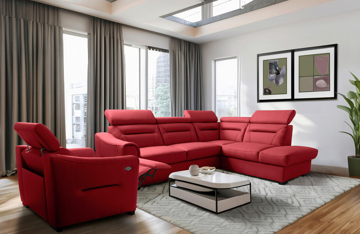 ECKSOFA Lederlook Echtleder Rot  - Wengefarben/Rot, Design, Leder/Holz (260/212cm) - Celina Home