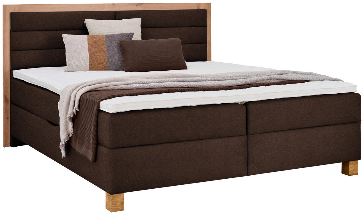 BOXBETT 160/200 cm,  in Braun, Eiche Artisan, Bettkasten, Topper, Matratze, H2 = mittel  - Eiche Artisan/Braun, KONVENTIONELL, Holz/Textil (160/200cm) - Carryhome