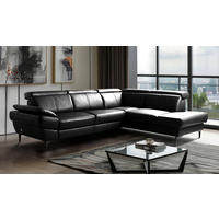 ECKSOFA Schwarz Echtleder Lederlook Bettkasten, Schlaffunktion, Rücken echt, Armteilverstellung, Kopfteilverstellung  - Schwarz, Design, Leder/Textil (264/211cm) - Livetastic