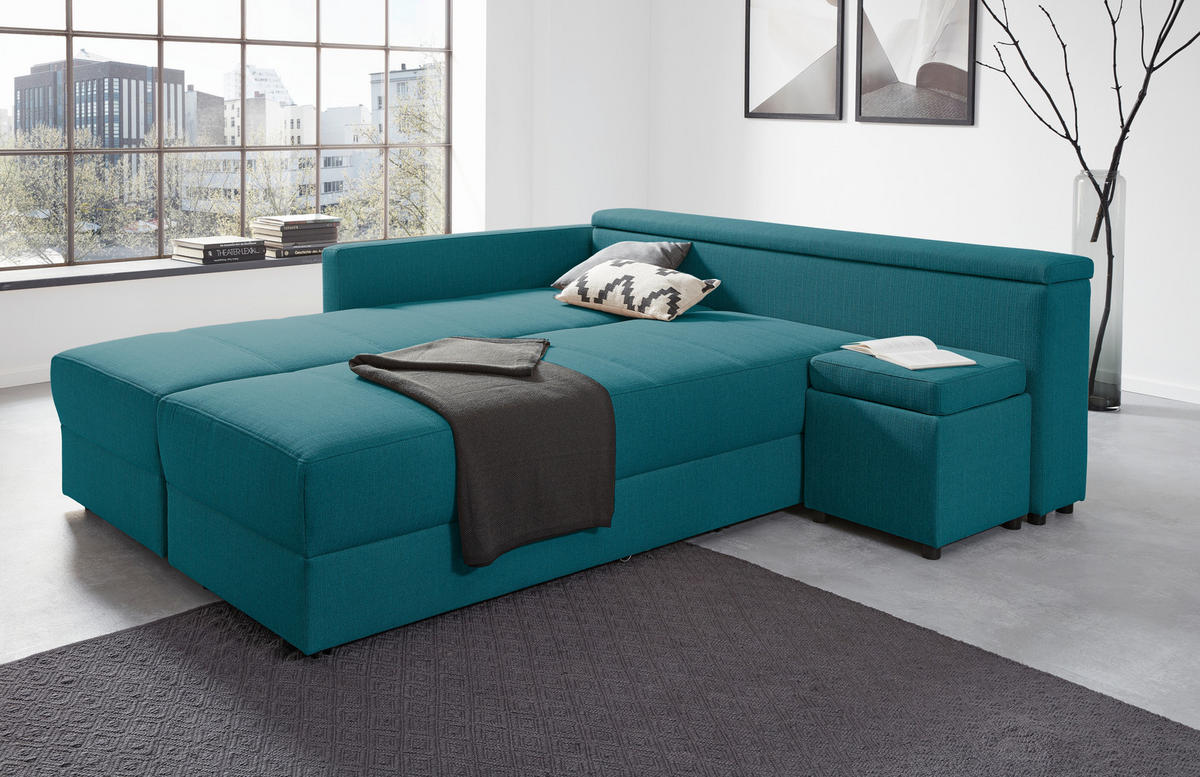 ECKSOFA LOOKS III Petrol Webstoff  - Petrol/Schwarz, Design, Kunststoff/Textil (287/229cm) - LOOKS by W.Joop