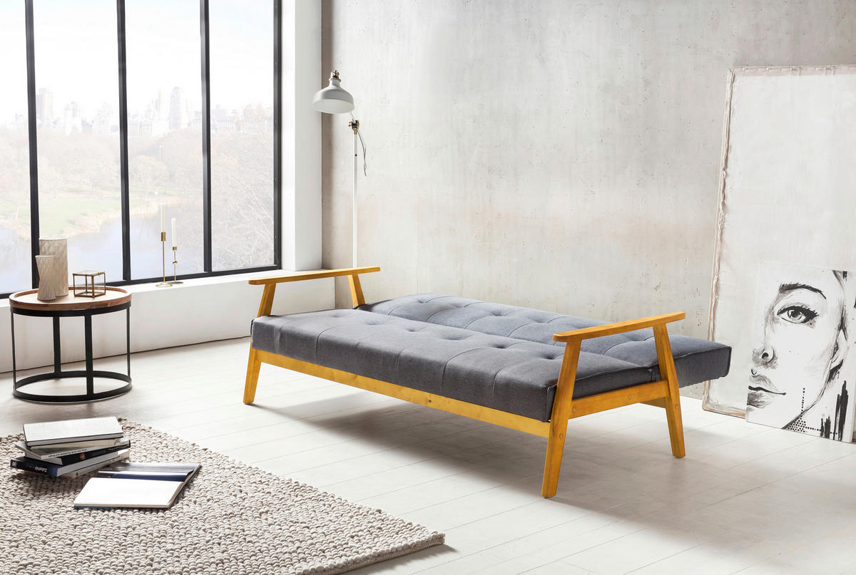 SCHLAFSOFA in Webstoff Naturfarben, Dunkelgrau  - Dunkelgrau/Naturfarben, MODERN, Holz/Textil (190/81/85cm) - Livetastic