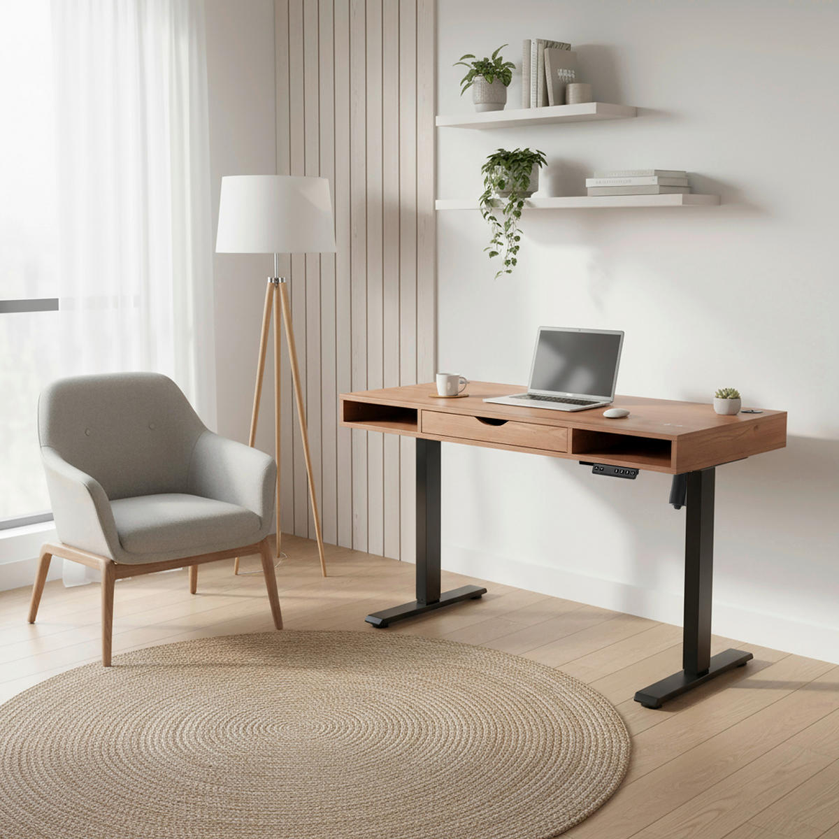 SCHREIBTISCH 120/60/72-110 cm  in Schwarz, Eichefarben  - Eichefarben/Schwarz, MODERN, Holz/Metall (120/60/72-110cm) - MID.YOU