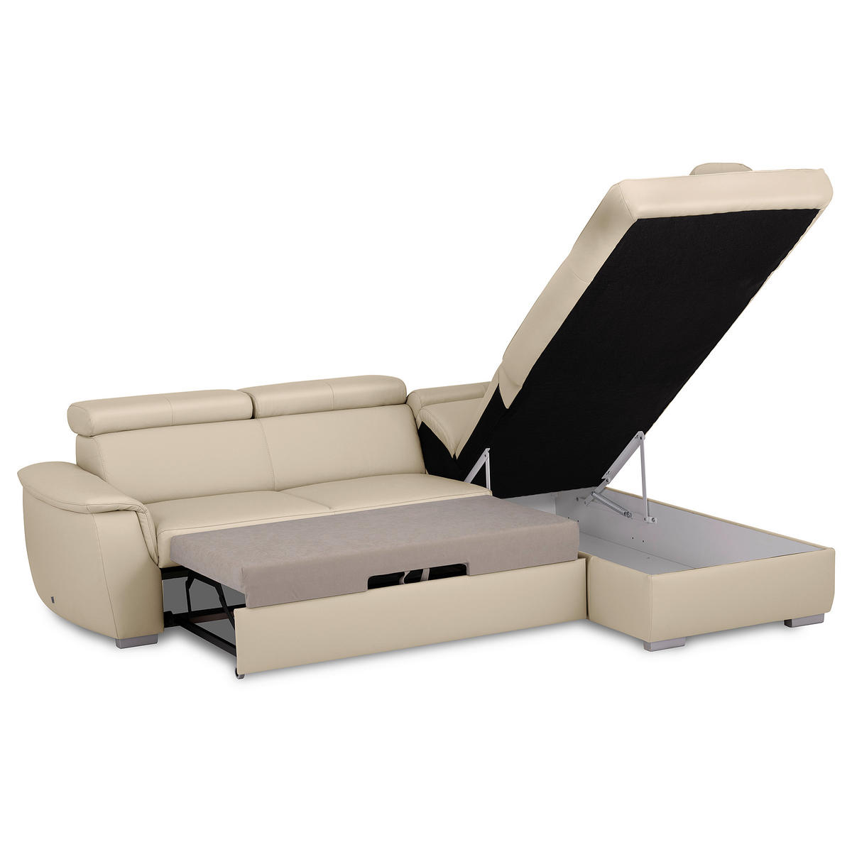 ECKSOFA  in Lederlook Echtleder Grau  - Silberfarben/Grau, Leder/Holz (262/211cm) - Celina Home