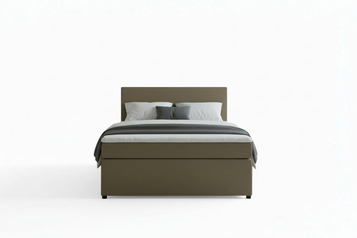 BOXSPRINGBETT 140/200 cm,  in Sandfarben, Matratze, Topper, H3 = fest  - Sandfarben/Schwarz, MODERN, Kunststoff/Textil (140/200cm) - MID.YOU