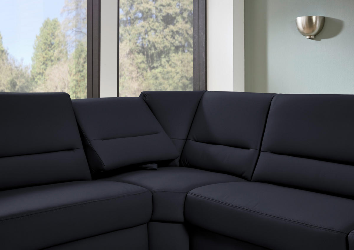 ECKSOFA  in Echtleder Dunkelblau  249/290 cm  - Schwarz/Dunkelblau, KONVENTIONELL, Leder/Metall (249/290cm) - Beldomo Premium