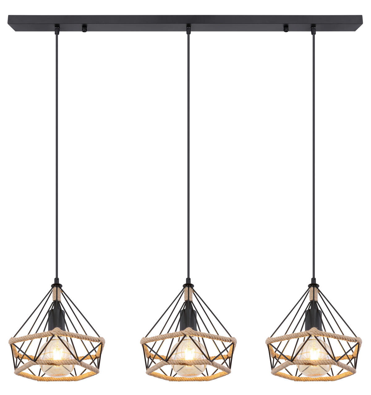 HÄNGELEUCHTE 100/25/120 cm    - Schwarz/Braun, Basics, Naturmaterialien/Metall (100/25/120cm) - Globo