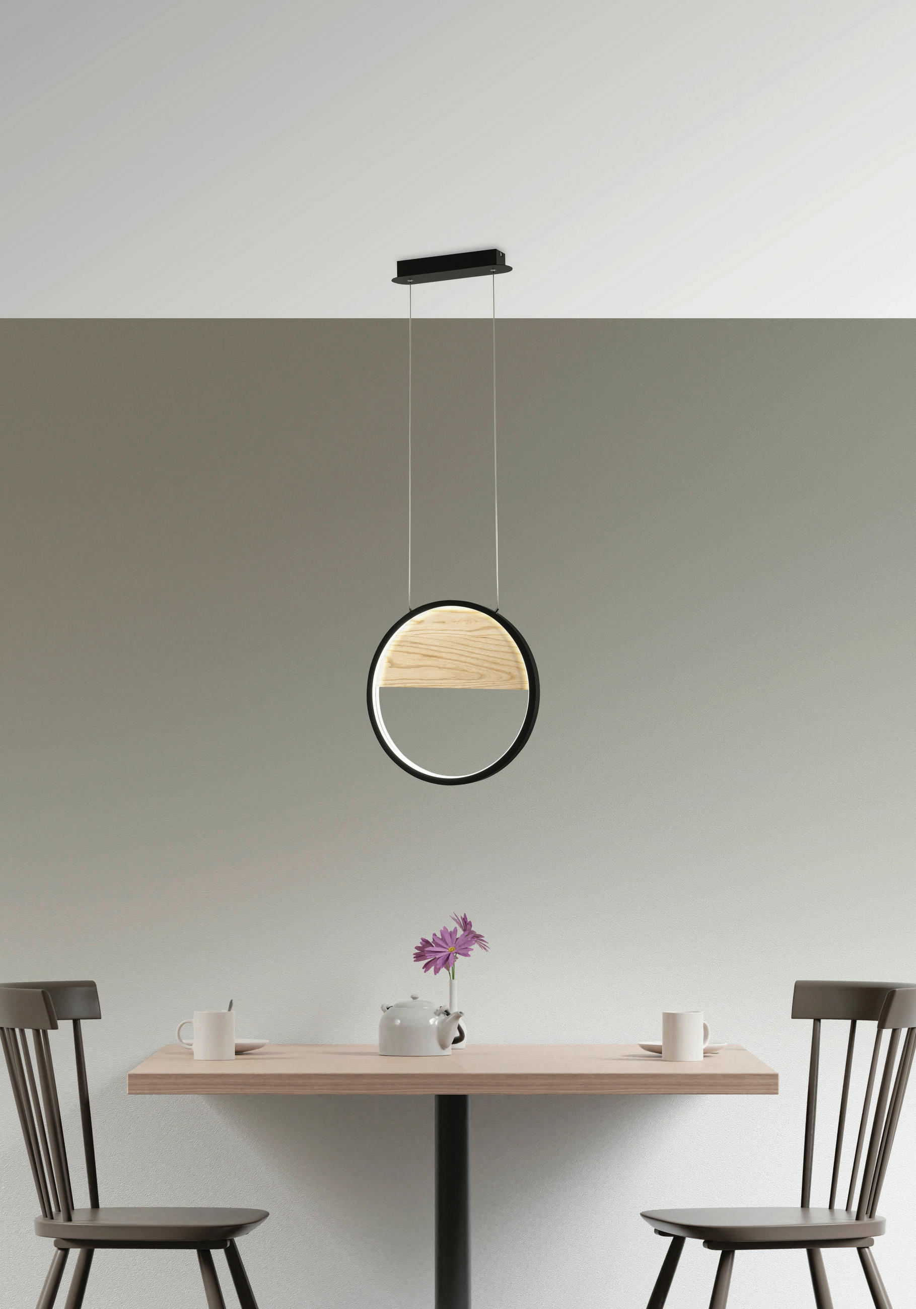 LED-PENDELLEUCHTE Pierre 40,20/200 cm   - Eschefarben/Schwarz, Design, Holz/Metall (40,20/200cm) - Fabas Luce