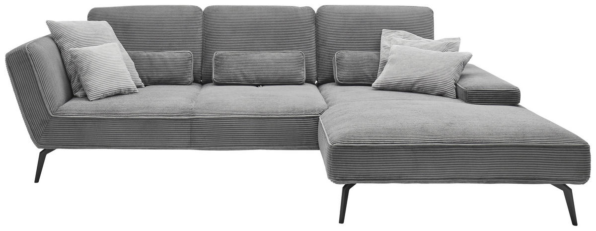 ECKSOFA Grau Cord  - Schwarz/Grau, KONVENTIONELL, Textil/Metall (304/205cm) - SetOne by Musterring