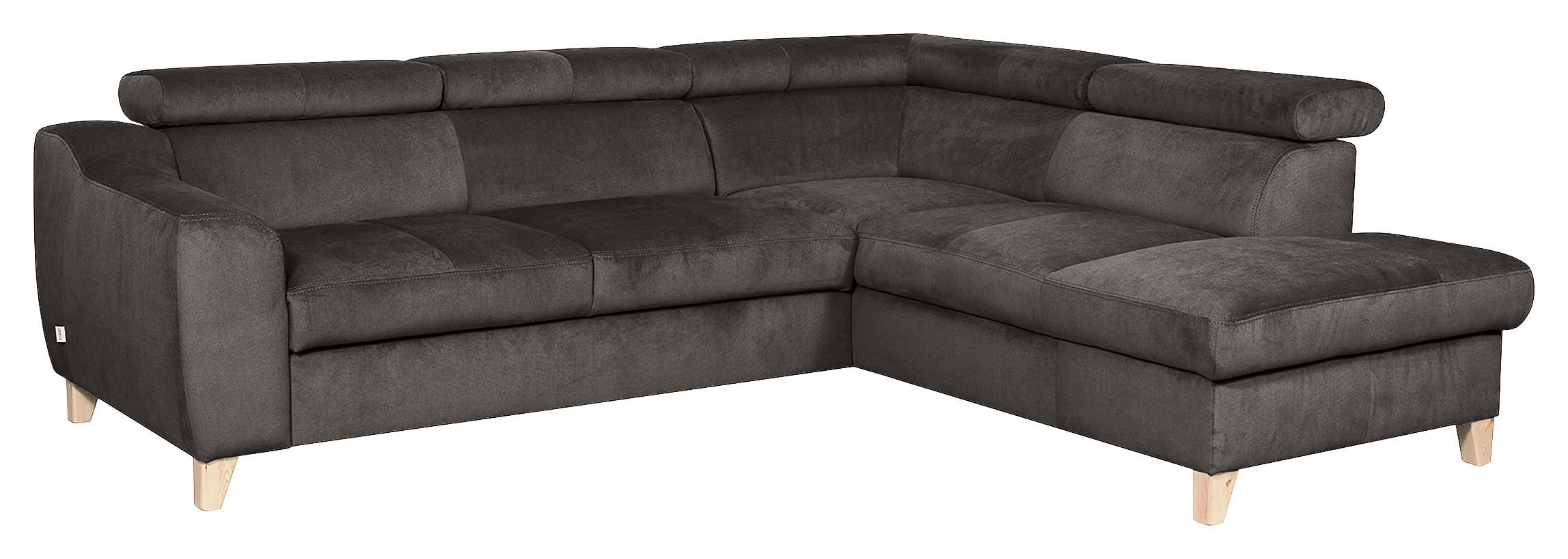 ECKSOFA Dunkelgrau Webstoff  - Dunkelgrau/Buchefarben, Design, Holz/Textil (245/208cm) - Livetastic