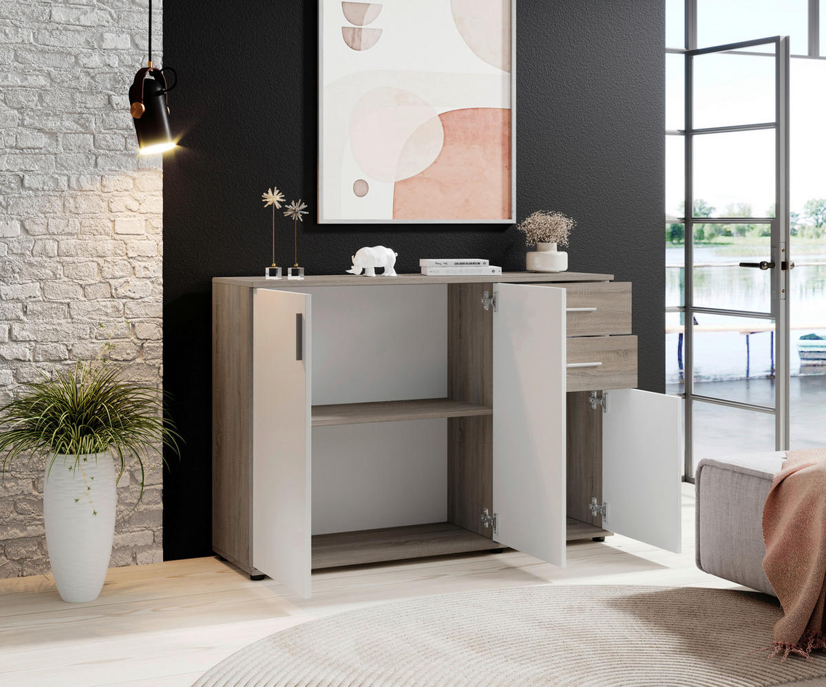 KOMMODE Bobby  in 120/82/35 cm  - Eiche dunkel/Silberfarben, KONVENTIONELL, Holzwerkstoff/Kunststoff (120/82/35cm) - Boxxx